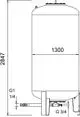 Zylindrisches, senkrecht stehendes Gefäß mit einem Anschluss am Boden und einem oberen Anschluss. Gehäusezeichnung und Maße sind sichtbar. Hersteller ist IMI Hydronic Engineering.